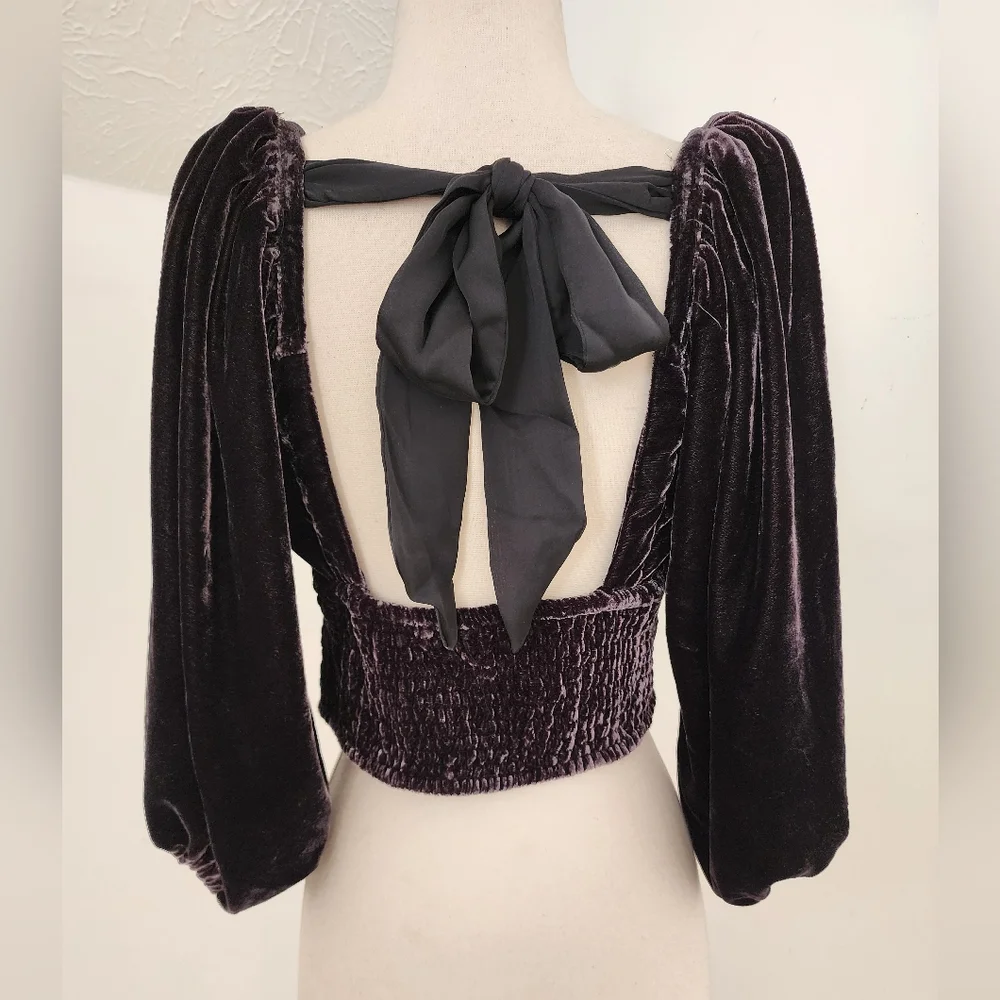 Free People Marie Velvet Open Back Cropped Top - Picture 5 of 11
